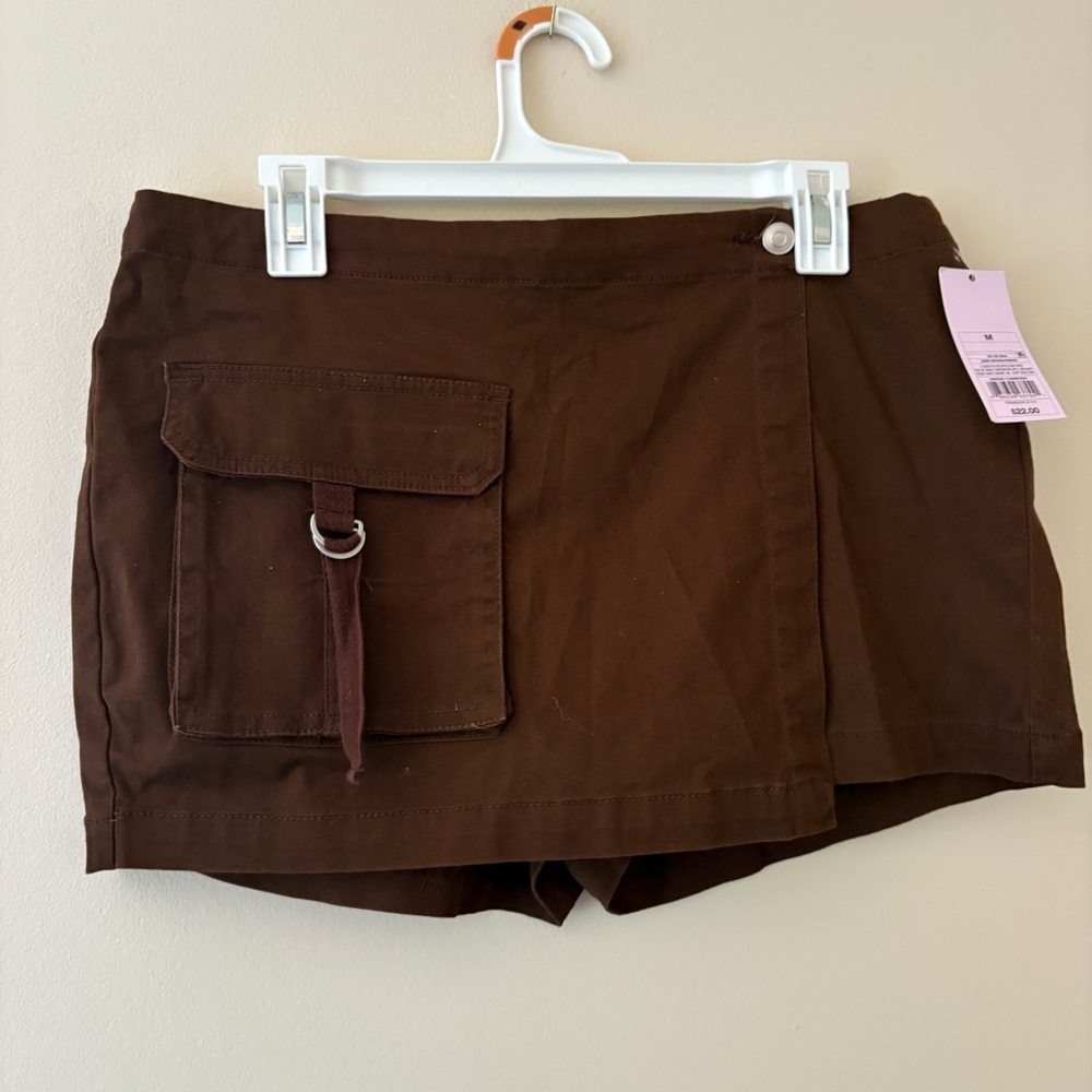 Wild Fable Brown Cargo Mini Skort Medium Y2K Utility Cotton Stretch